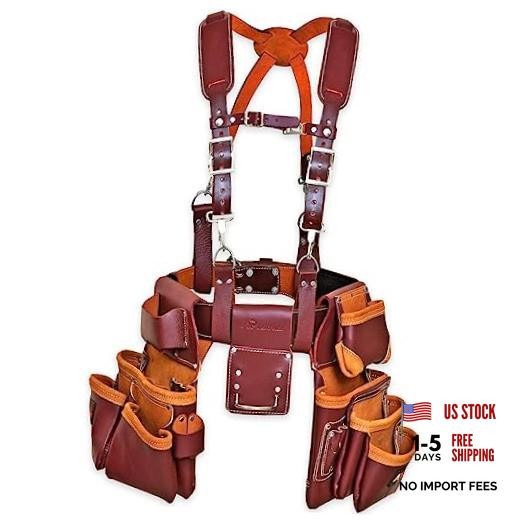 Leather PRO-19 100% Genuine Full Grain Leather Tool Belt/Pouch/Bag, Tool Maroon