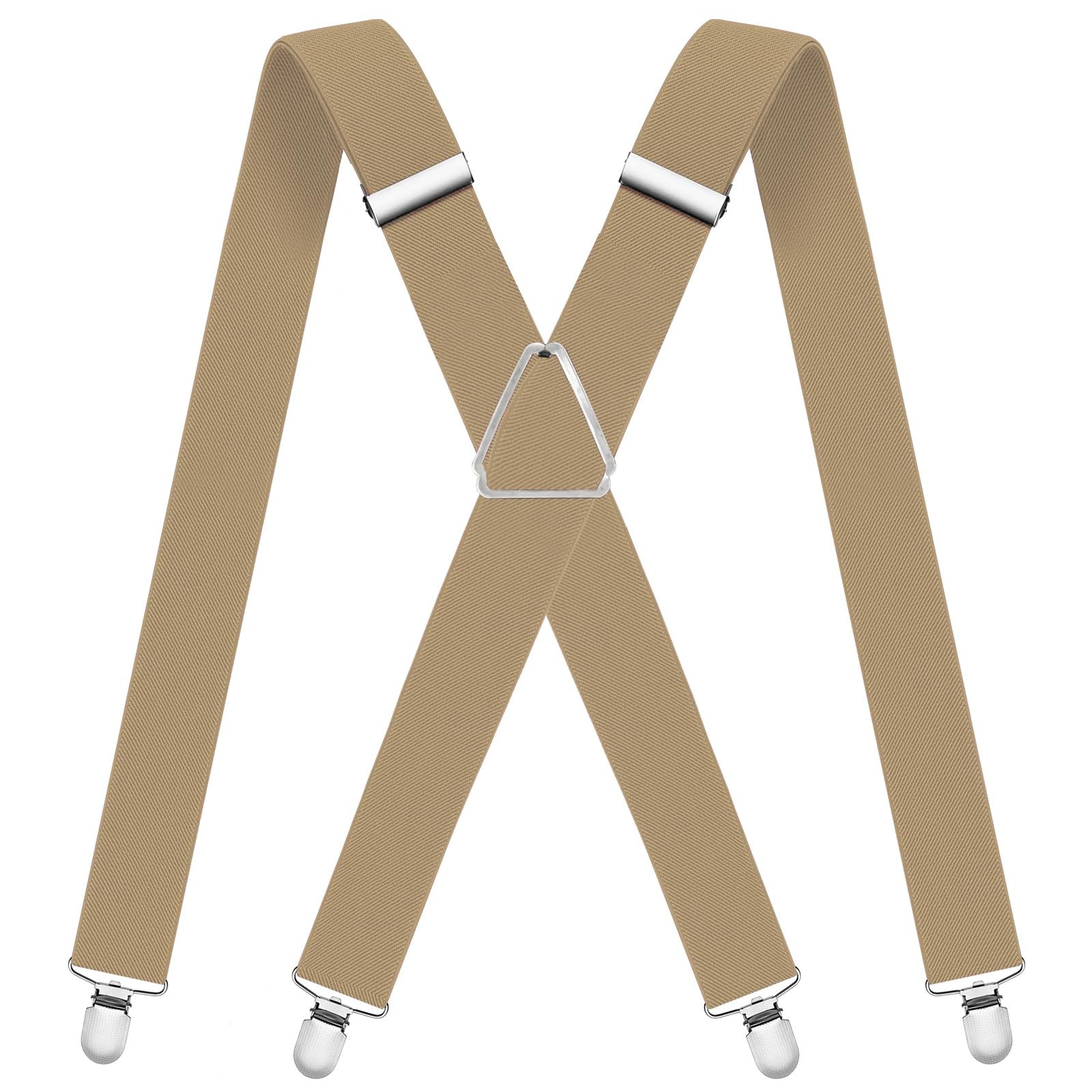 WOXVM Mens Suspenders Adjustable Braces with 4 Strong Metal One Size, Khaki