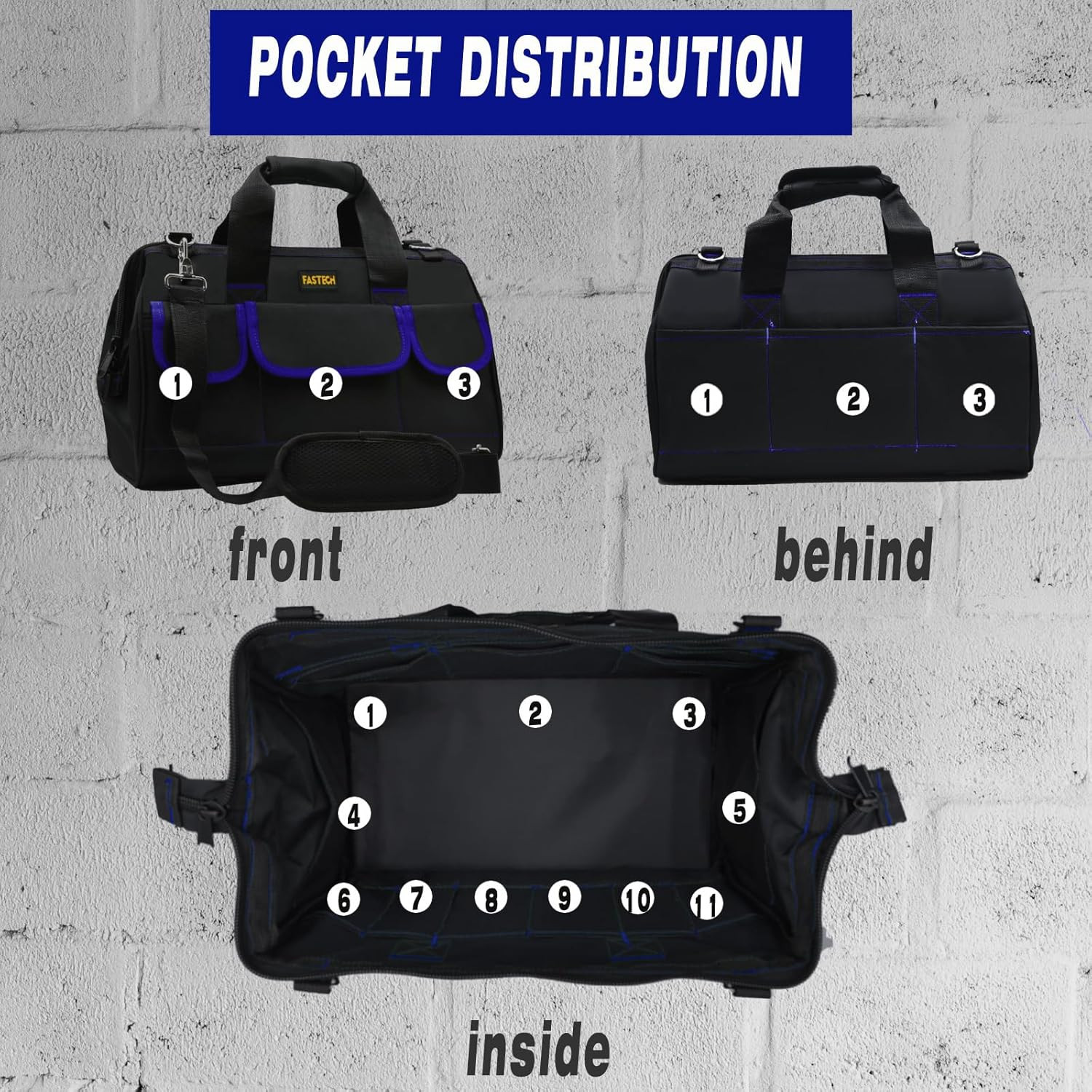 22 Inch Tools Bag, Waterproof Wide Mouth Tool Kit, Tools Big Bag, Heavy Duty Too