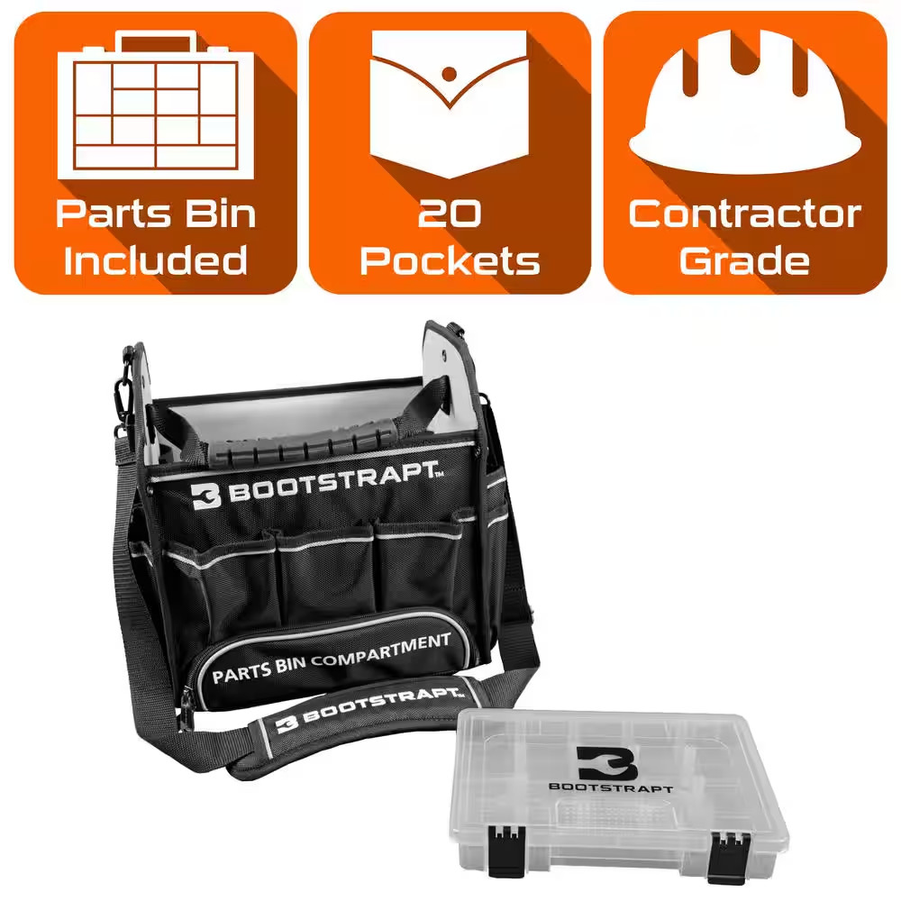 12 In. Electrician’S Tote Bag with Integrated Parts Bin Compartment
