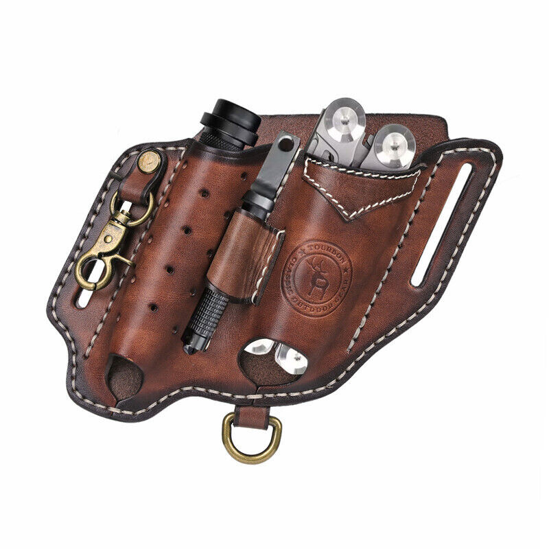 Leather EDC Multitool Pouch Flashlight Holder Knife Sheath Belt Holster-TOURBON