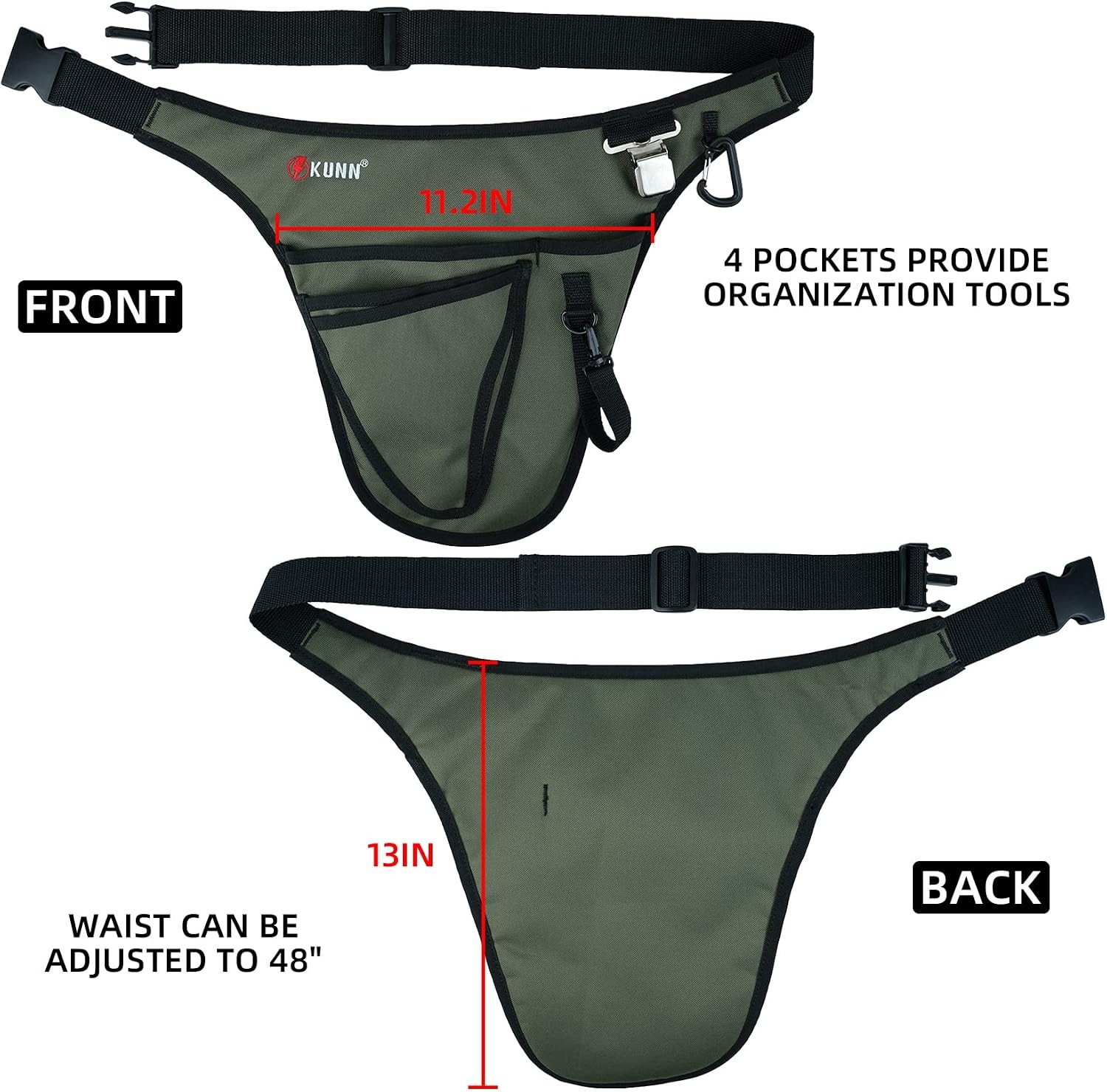 Gardening Waist Pouch Tool Belt Adjustable 4 Pocket Army Green
