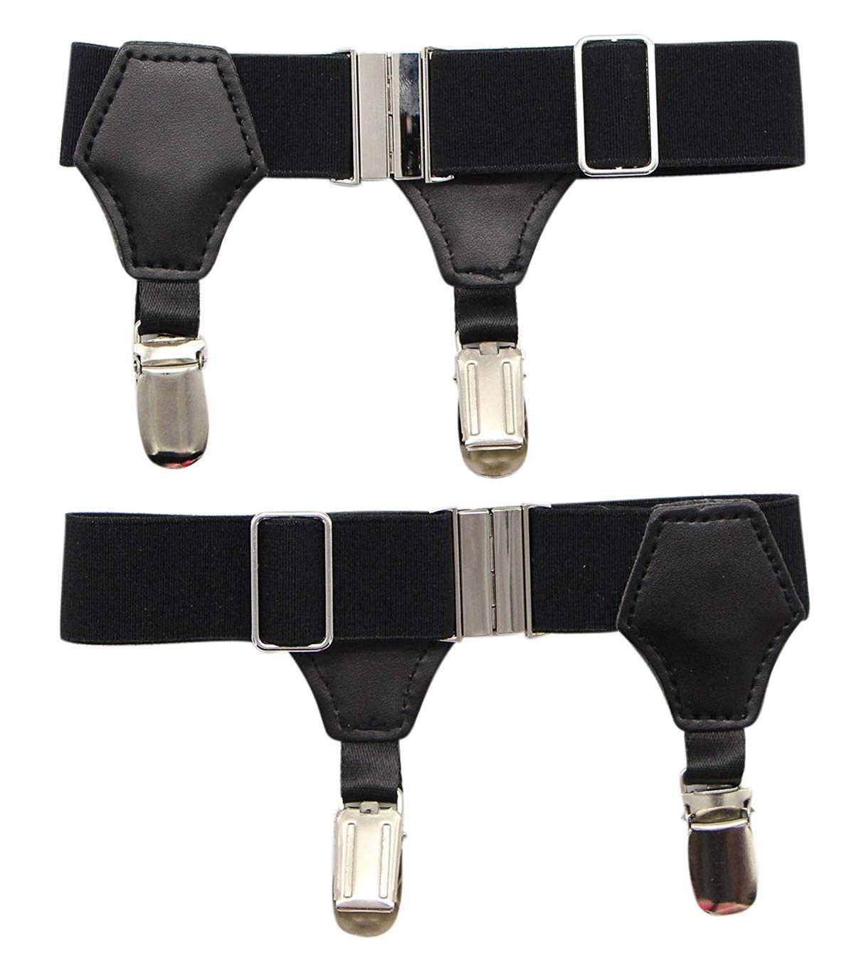 Booluee 1 Pair Adjustable Men’s Sock Garters Belts Grips Medium, Black