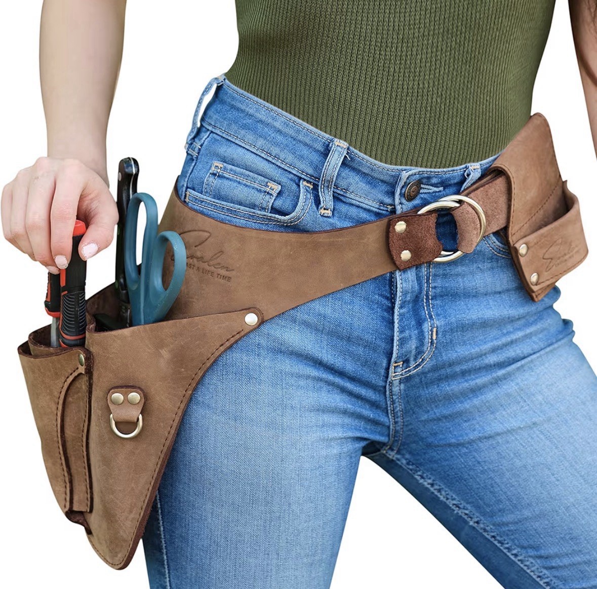 Real Leather Tool / Work / Garden / Travel Belt Unisex Brown