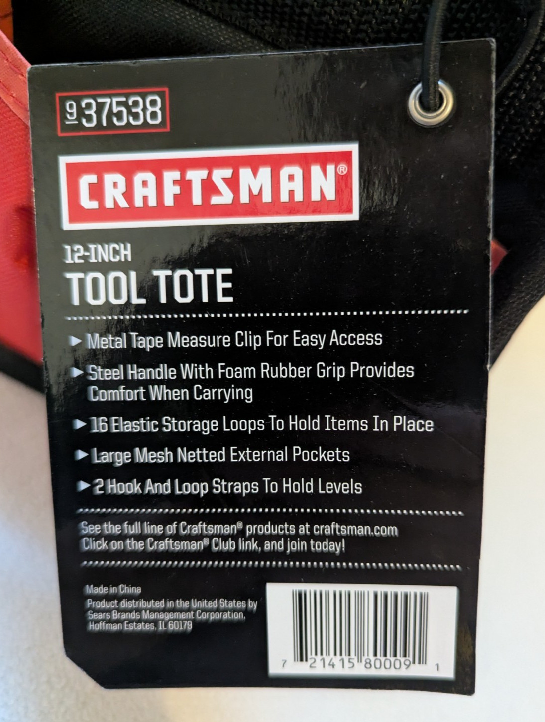 Craftsman 12″ Tool Tote Storage Bag Organizer – Red/Black – New
