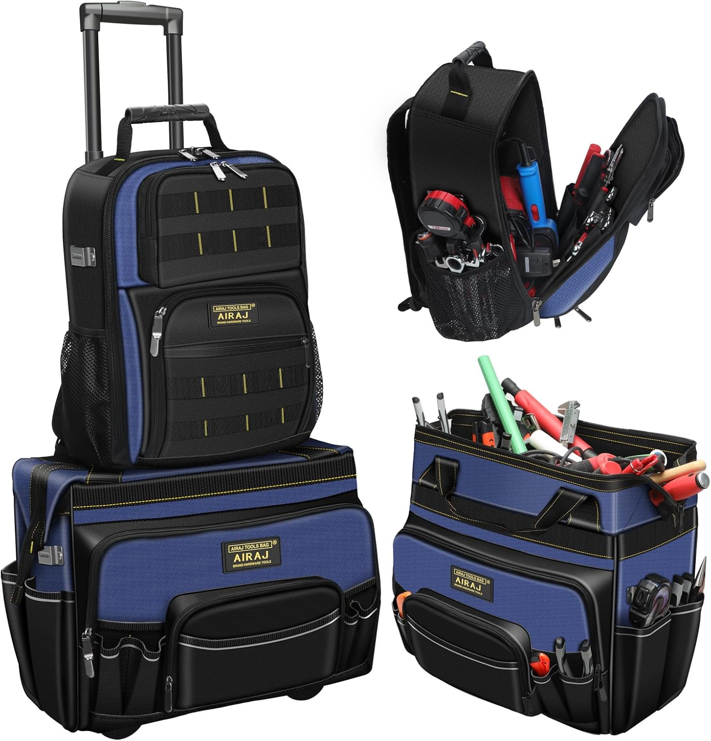 21″ Rolling Tool Bag with Wheels & 18″ Tool Backpack Set | Adjustable Telescopin