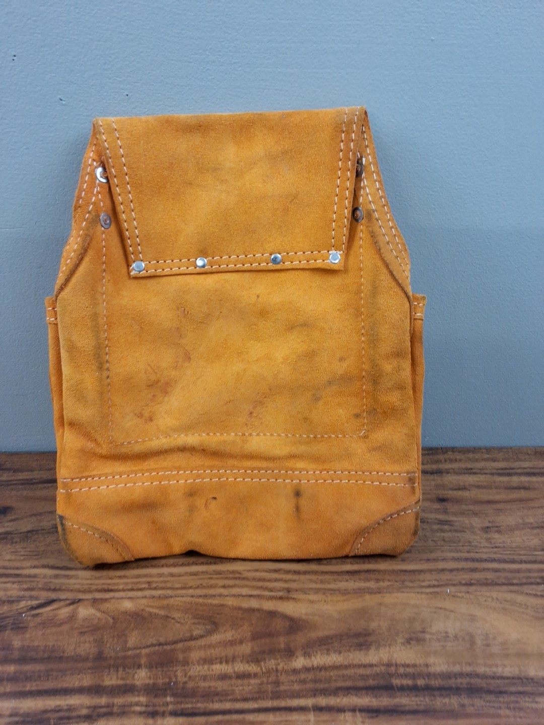 Carpenter Drywaller Framer Tool Pouch Heavy Duty 10 Pocket Suede Leather NOS