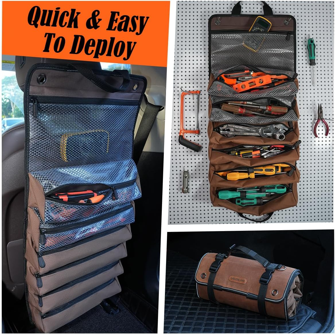 WELKINLAND Heavy-Duty Waxed Canvas Tool Roll, 7-Pockets Tool Wrap Roll, 15L Tool