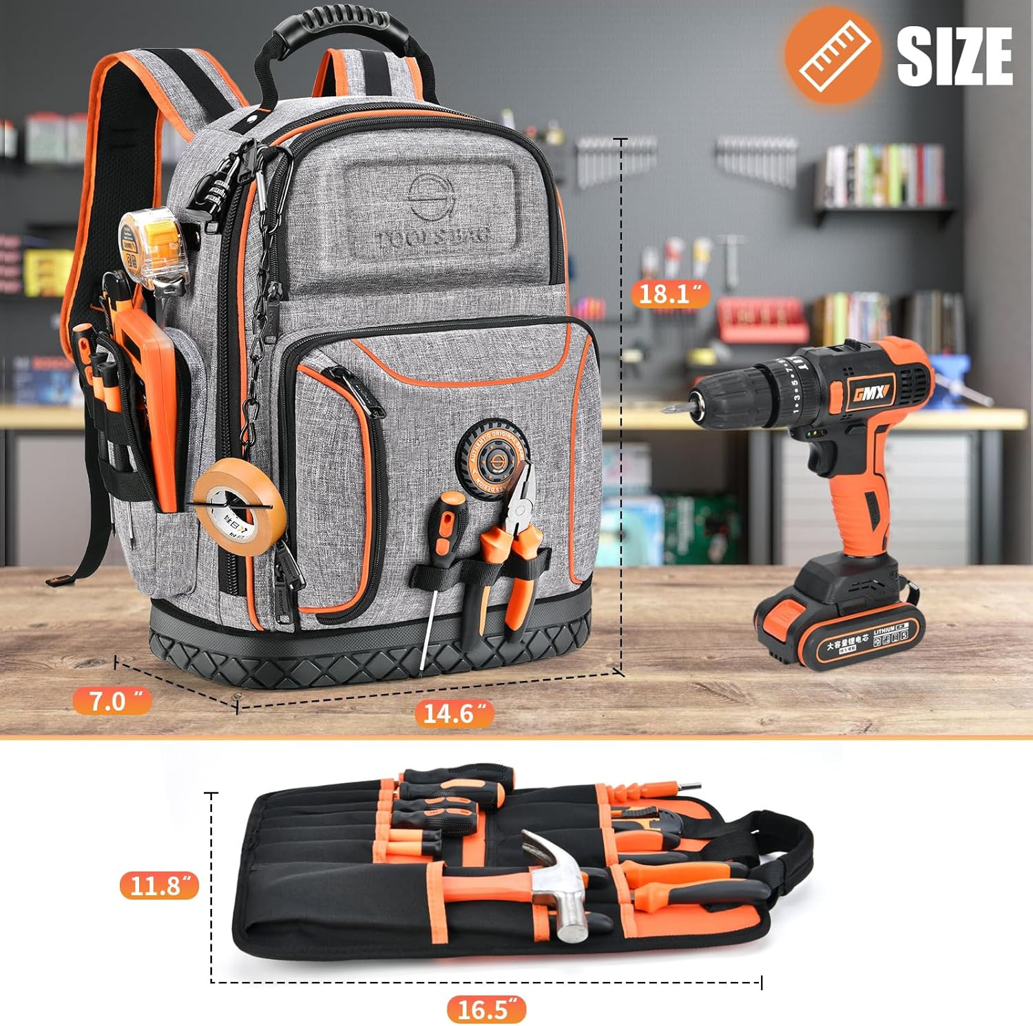 Tool Bag Backpack, 75 Pockets & Loops Heavy Duty Tools Organizer Bags/Hvac Tool