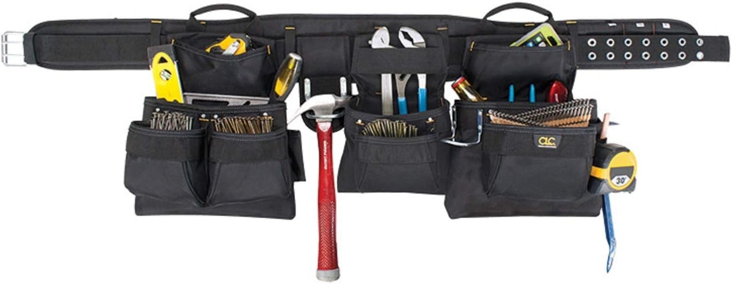 Professional CLC 5605 Carpenters Tool Belt in Black – 18 Pockets, Adjustable Fit