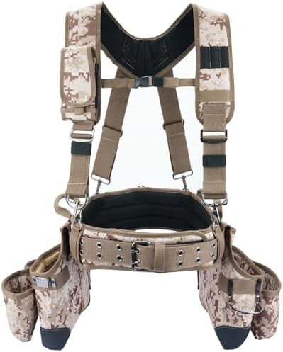 Camo Tool Belt with Suspenders Camouflage Tool Pouch Supenders Framers Combo Apr