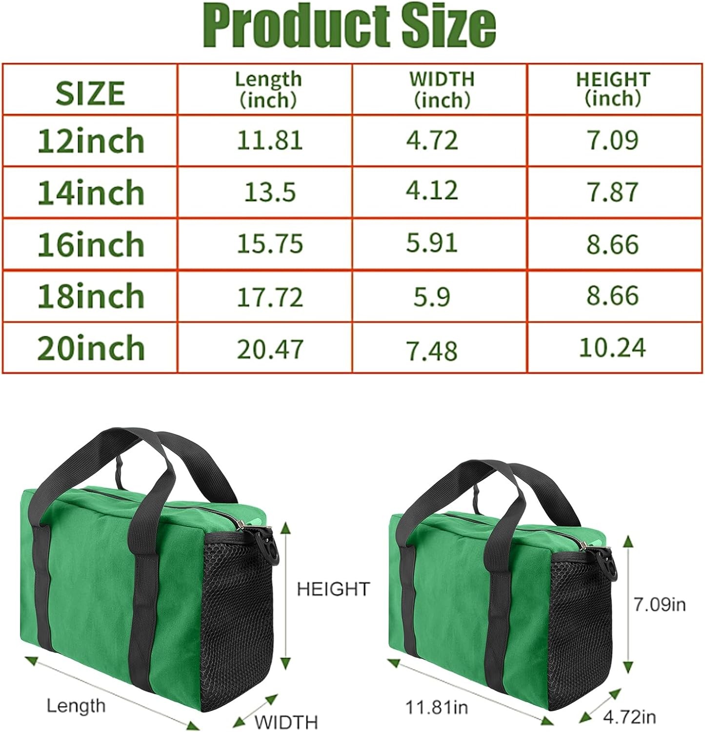 12 inch Tool Bag, Small Capacity Bags for Men, 12 Inch, Light green