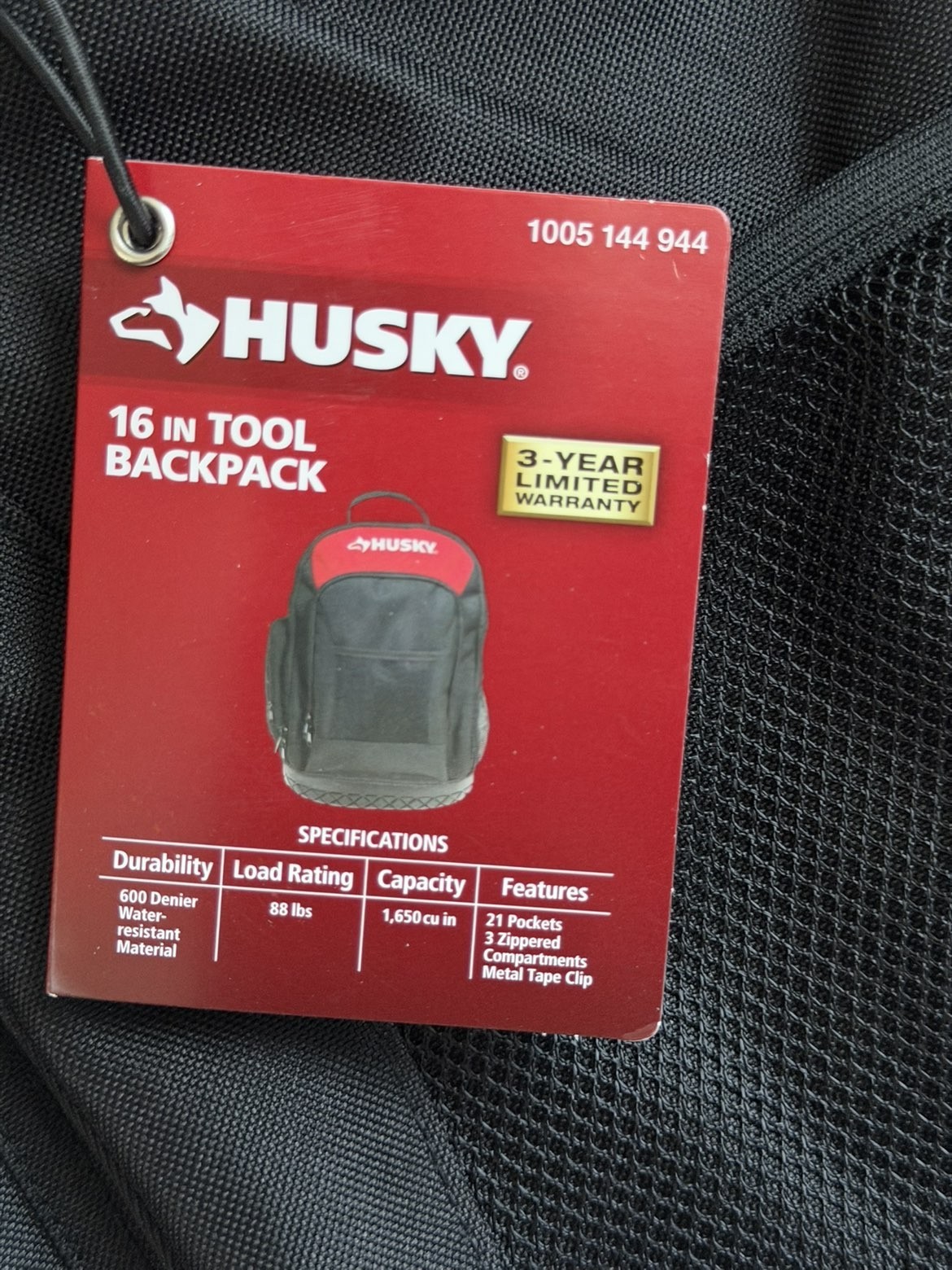 Husky 16-inch Tool Backpack Heavy Duty Rubber Bottom (H-68003-03)