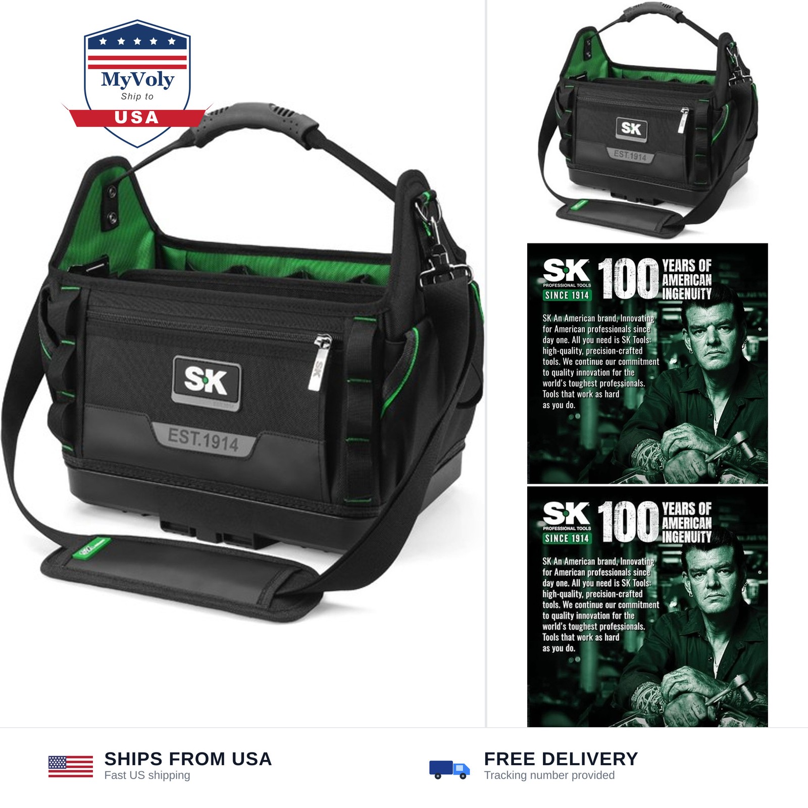 SK 15-Inch Open Top Tool Bag Organizer, Stackable Tool Tote, 1680D Fabric | P…