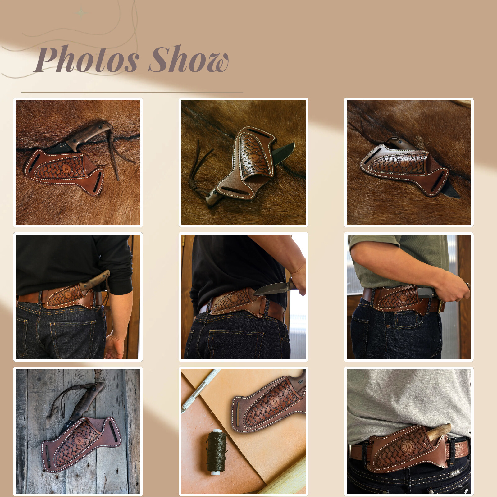 Vintage Leather Fixed Blade Knife Sheath Belt Pouch EDC Knives Carry Pouch