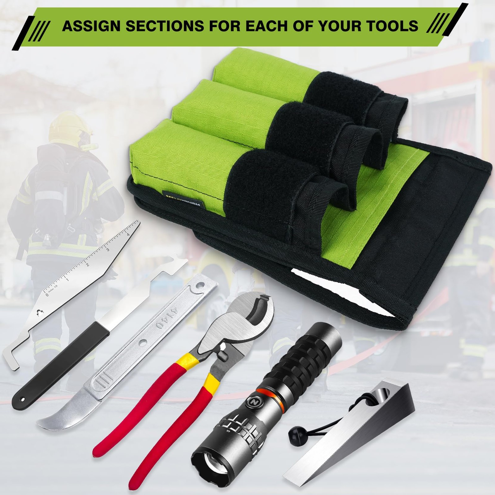 7-Pocket Firefighter Tool Pouch with Carry Handle and Flap, Fits in Bunker Gear