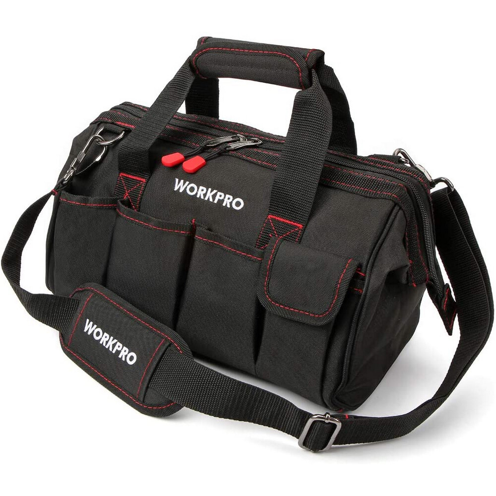 WORKPRO Close Top Wide Mouth Tool Storage Bag 16″/14″/12″ Rubber Base Pocket Bag