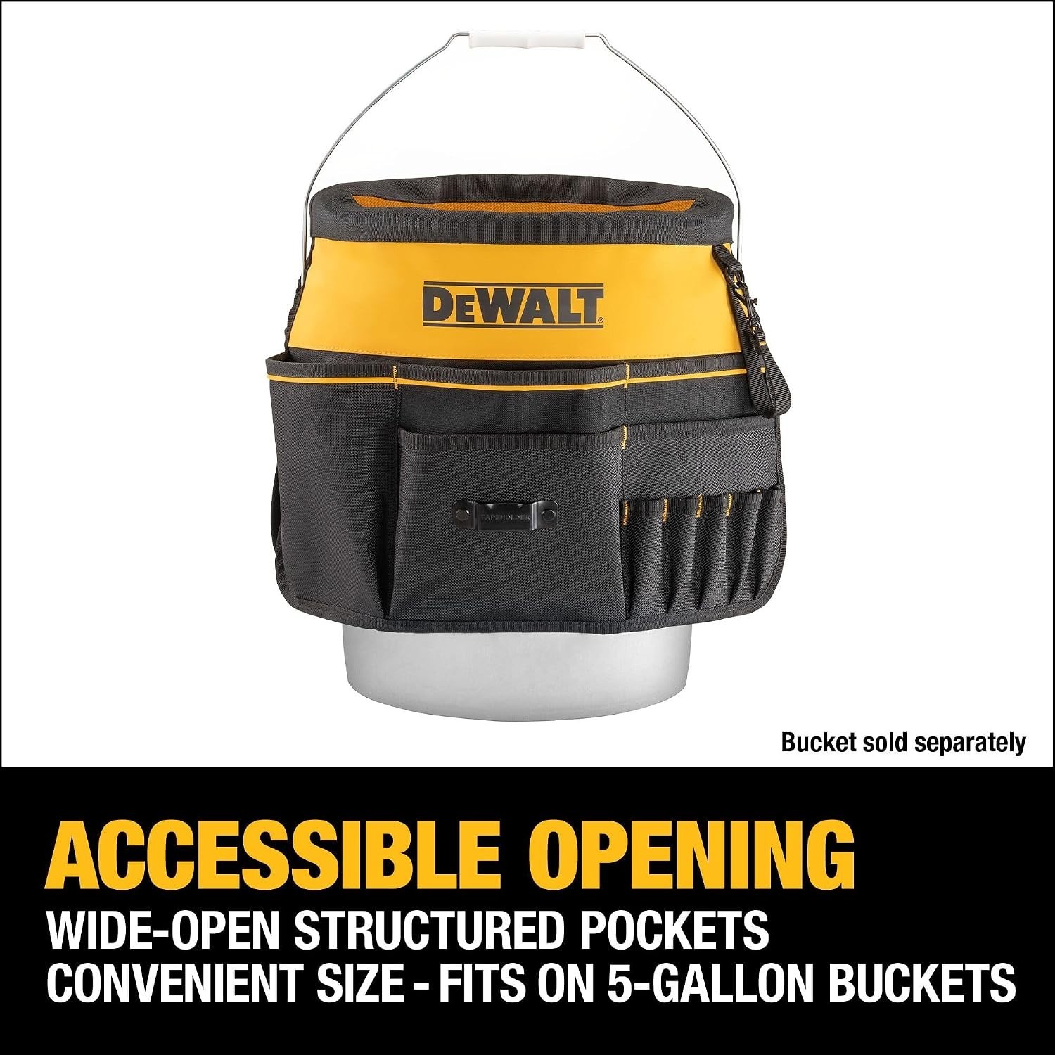 Tool Organizer 37 Pockets Loops 5-Gallon Bucket Fabric Jobsite Storage Bag