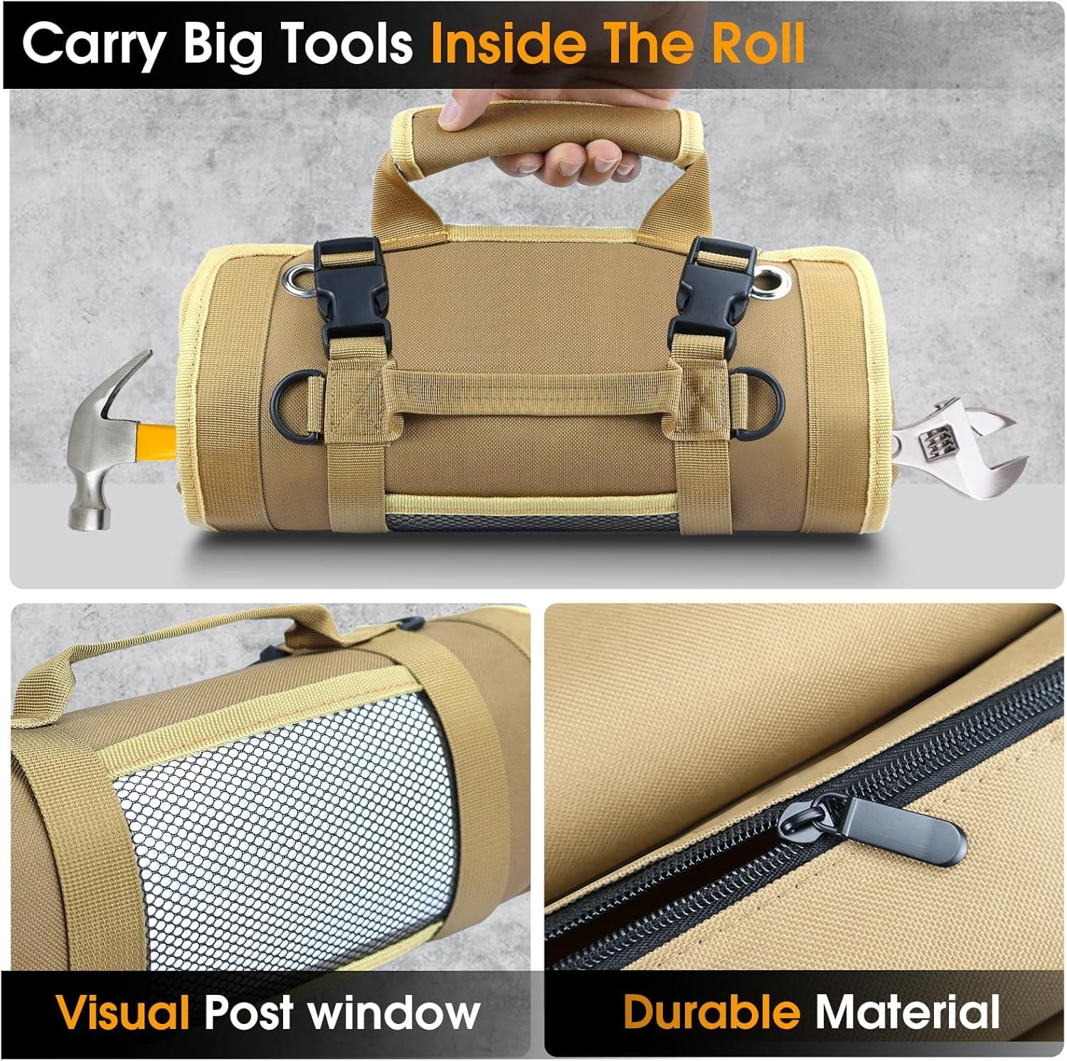 Heavy Duty Roll Up Tool Bag – 6 Pouch Waterproof Tool Organizer Compact Portable