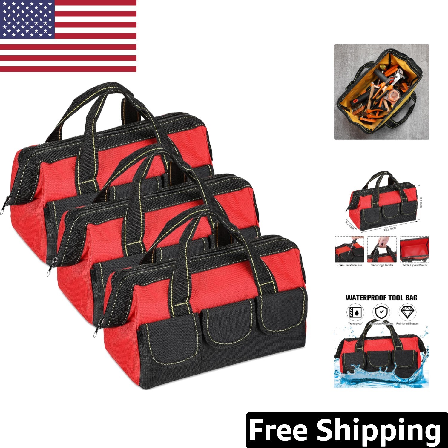 13 Inch Multi-Pocket Tool Bag Set – Waterproof Design for Home or Garage