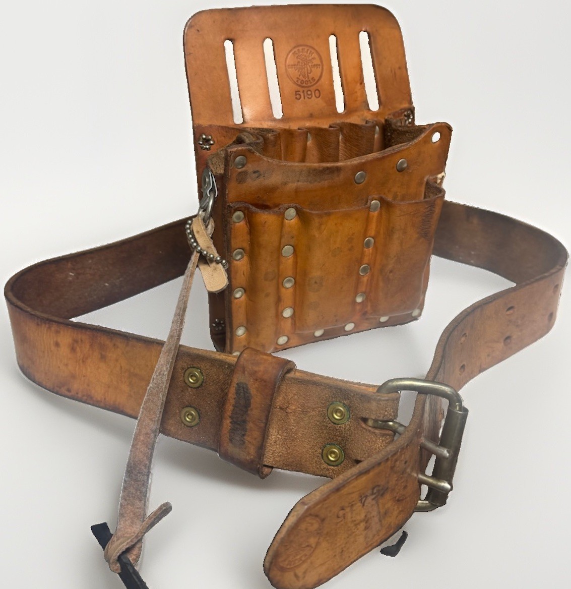 VTG Klein Tools 5190 10 Pocket Embossed Leather Pouch & 5415 48” Tool Belt USA