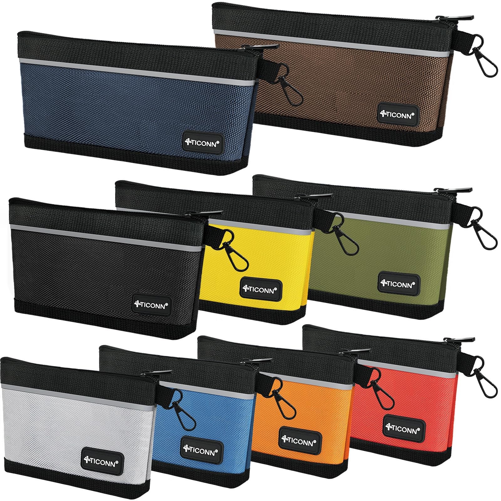 TICONN Tool Pouches with Zipper, 1680D Colored, 9 Pack Combo, Multicolored