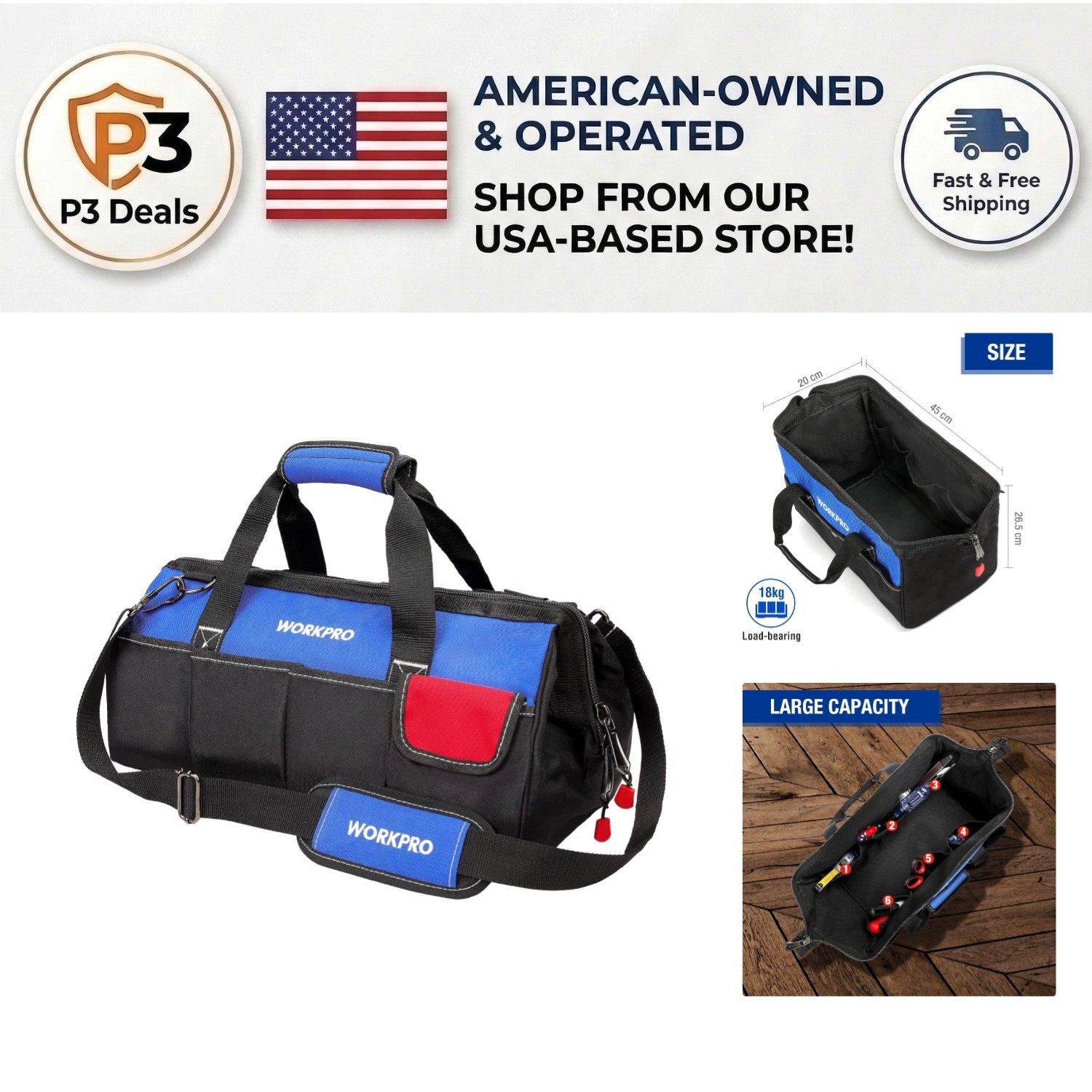 Robust 18-Inch Tool Bag with Easy Access Design & Adjustable Shoulder Strap