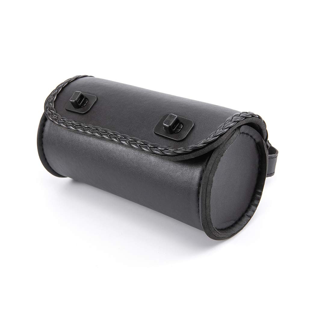 Motorcycle Fork Bag Mini PU Leather Handlebar Sissy Bar Roll Storage Black