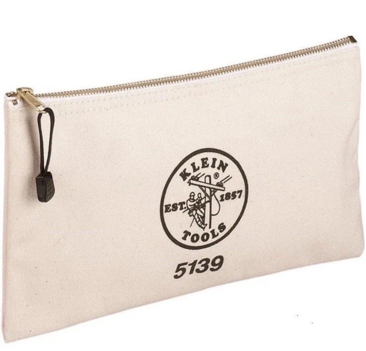 Klein Tools • Natural Canvas Tool Bag With Brass Zipper • #5139 White