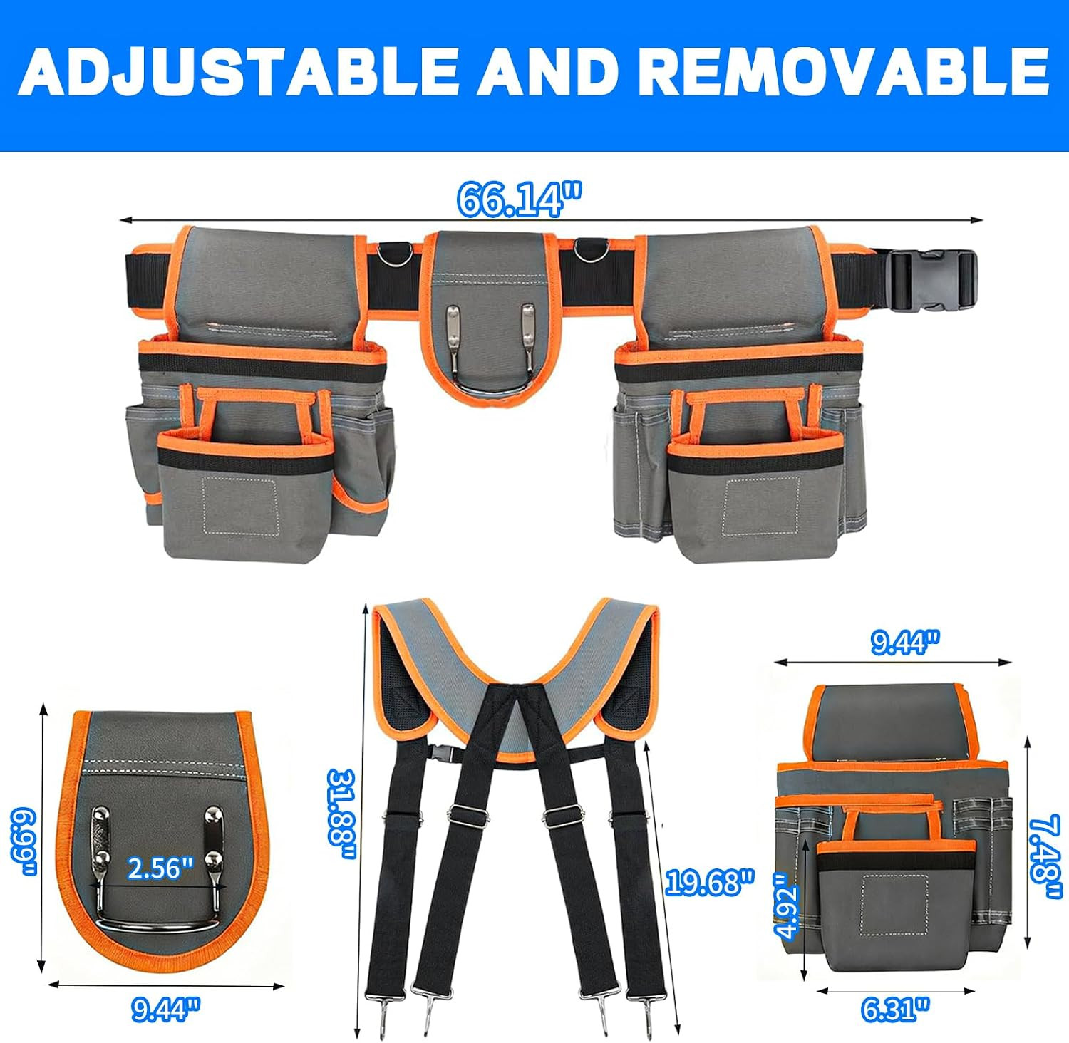 Tool Belt, Professional Tool Belts for Men, 32”-60” Adjustable Magnetic Tool P