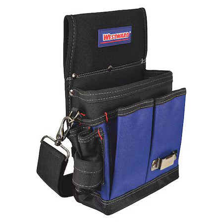 Westward 5Mzp0 Tool Pouch, Tool Pouch, Black/Blue, Polyester, 13 Pockets