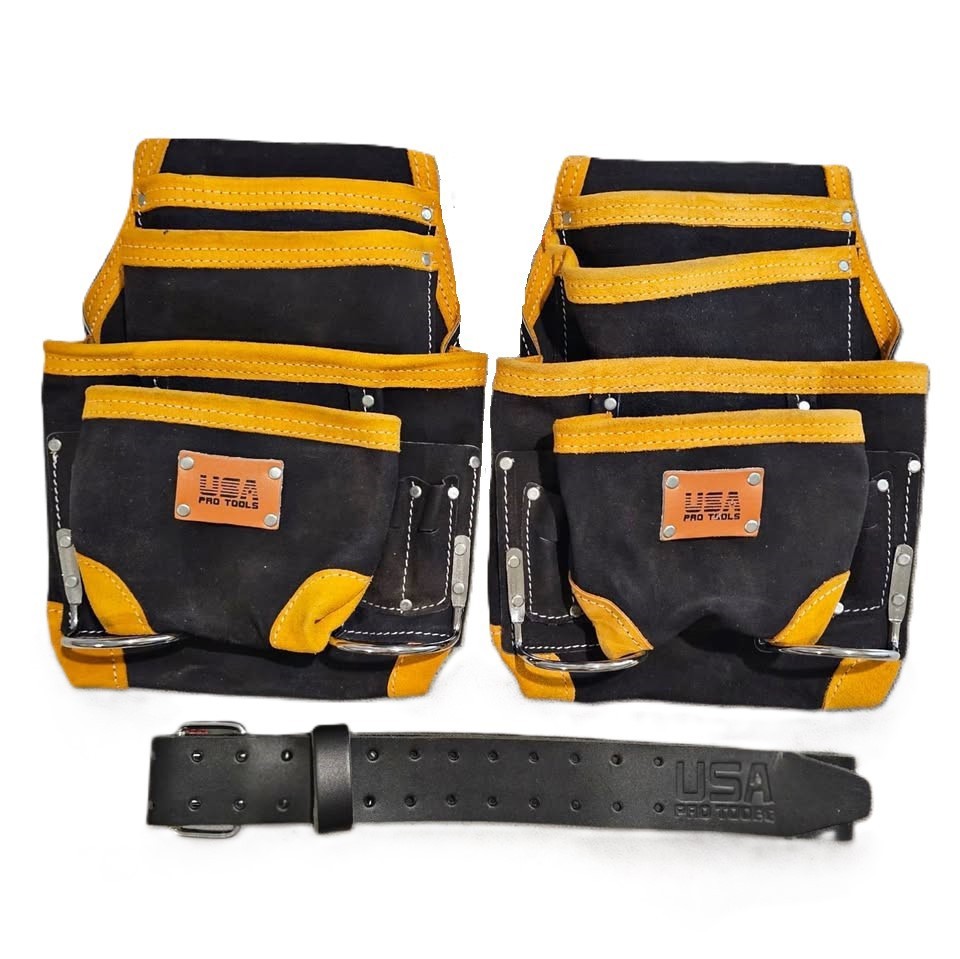 USA PRO TOOLS – 3-Piece Suede Leather Tool Belt Set | Dual Pouches + Belt