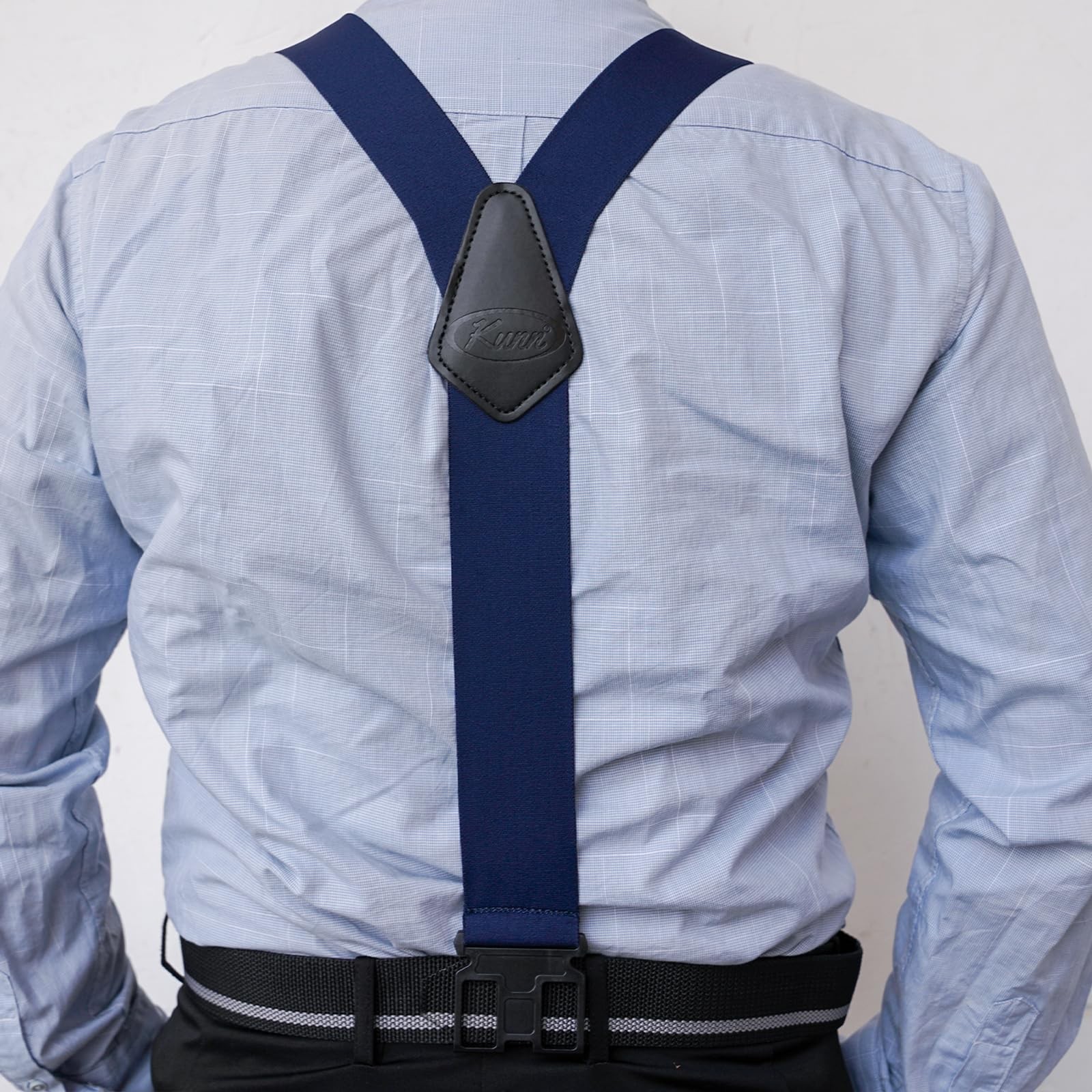 KUNN Men’s 1.5 inch Adjustable Y Back Extra Long Length, Blue