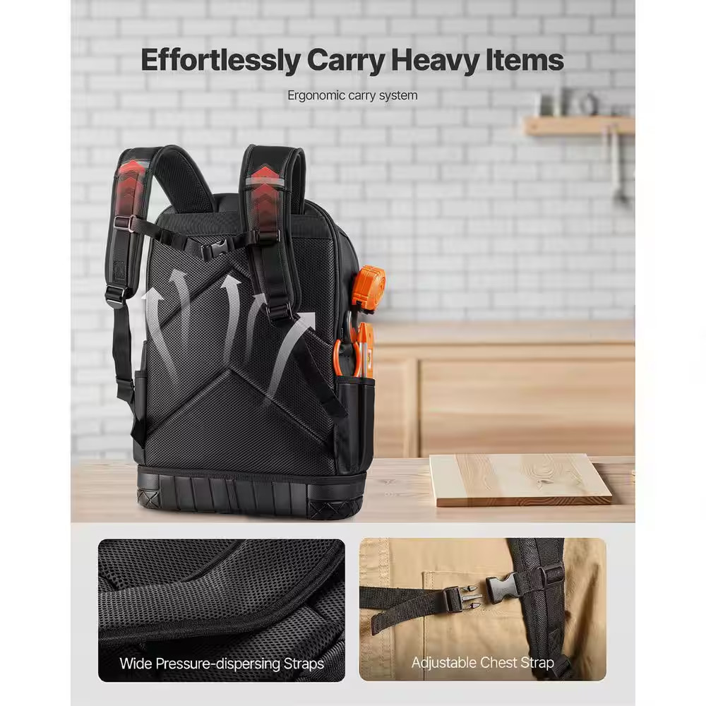 Tool Backpack, 65 Pockets, Heavy-Duty Tools Storage Organizer Work Bags with Lap