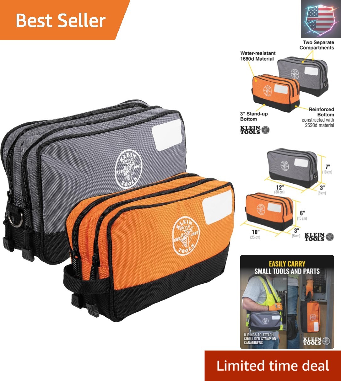 Tool Pouch, Dual Compartments, Heavy-Duty Tool Bag Organizer, Multipurpose Bag