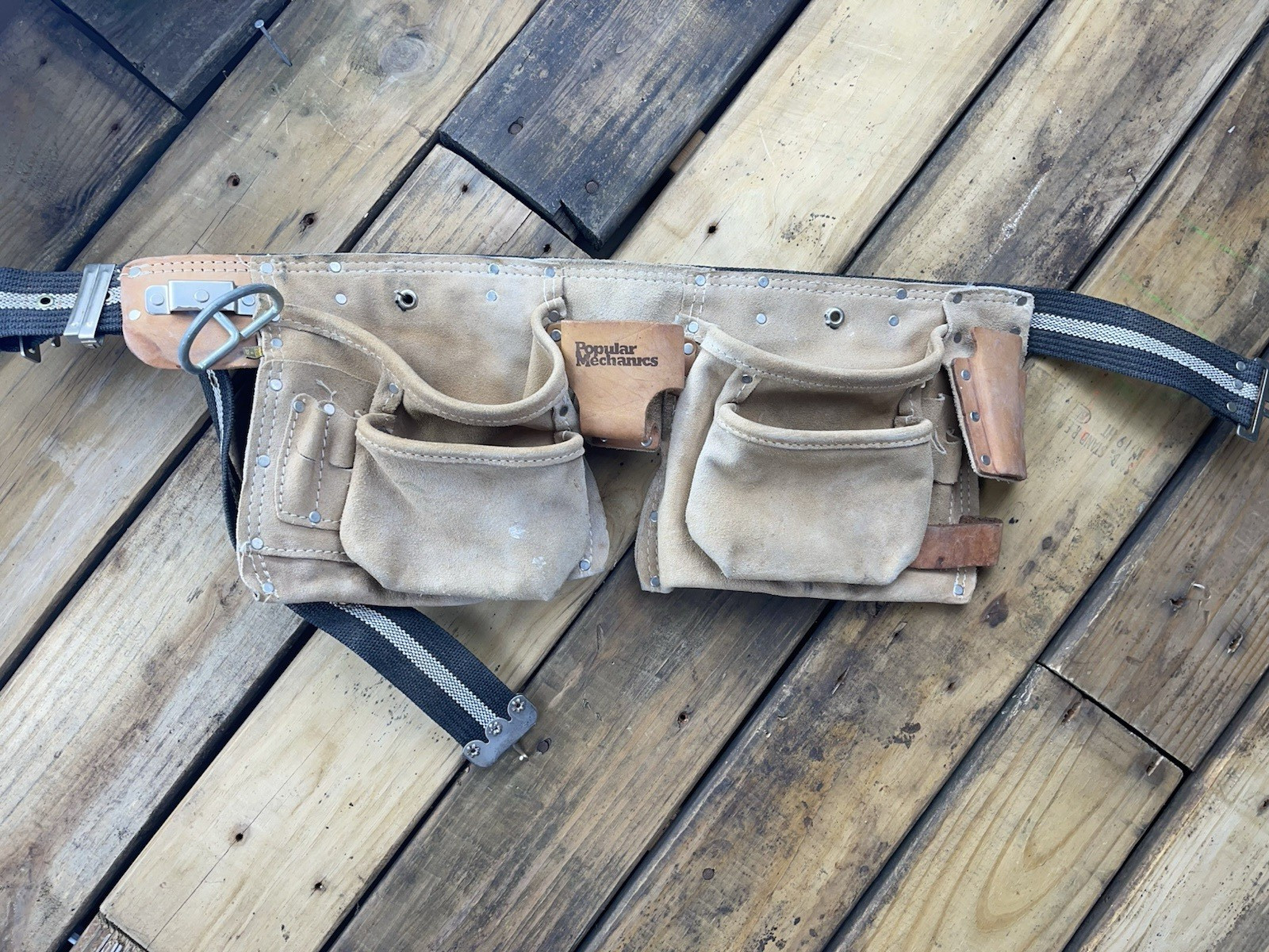 Popular Mechanics Leather Tool Belt Tan Light Brown Adjustable Pockets Loops
