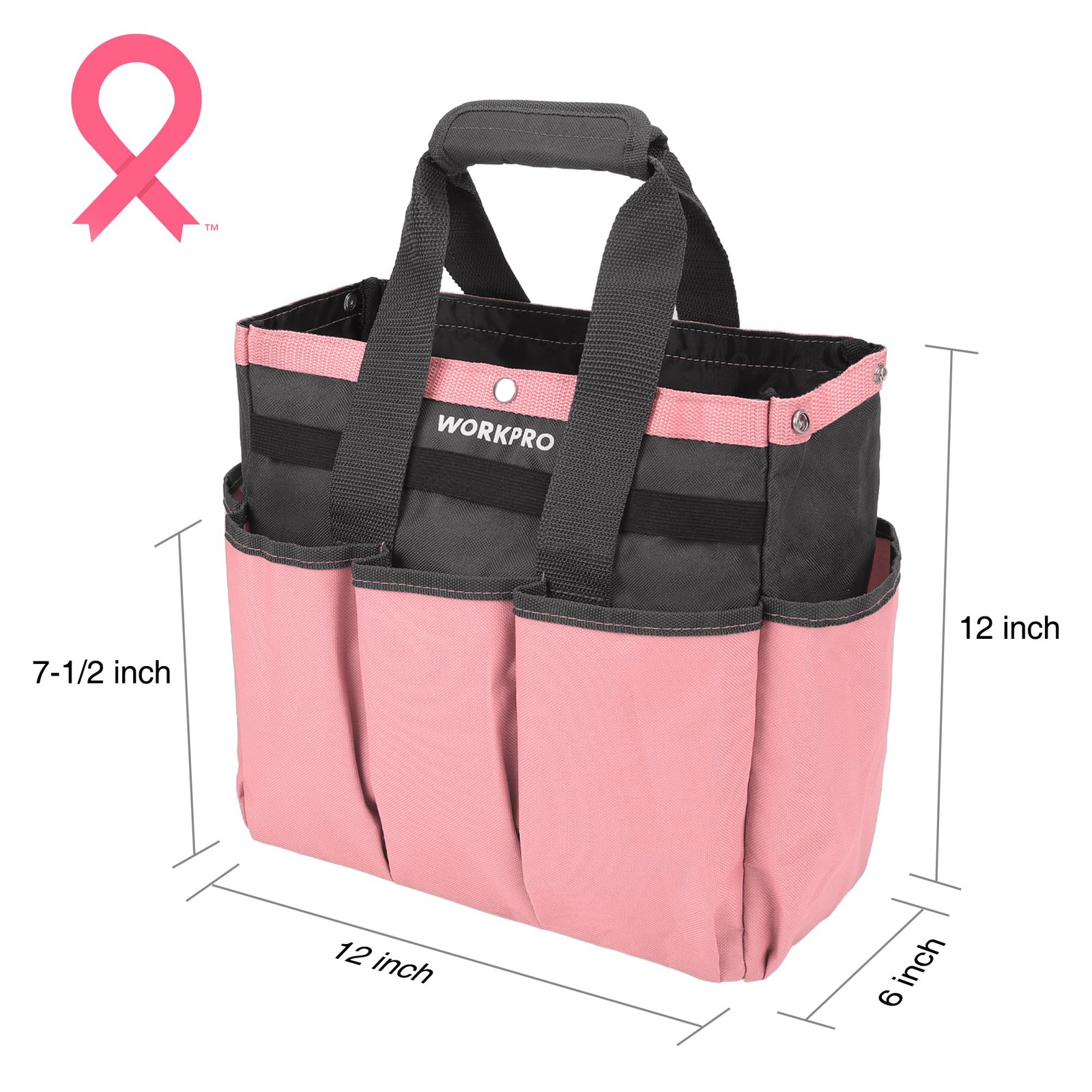 WORKPRO Garden Bag, Tool Tote Storage 16.5 x 9.6 x 13.4 inches, Pink