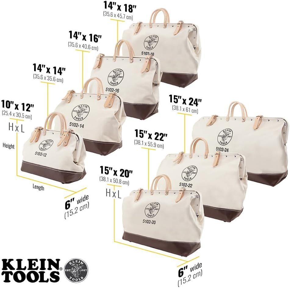 Klein Tools 5102-18 Heavy Duty Natural Canvas Tool Bag, Tool Tote, Multi-Purpose