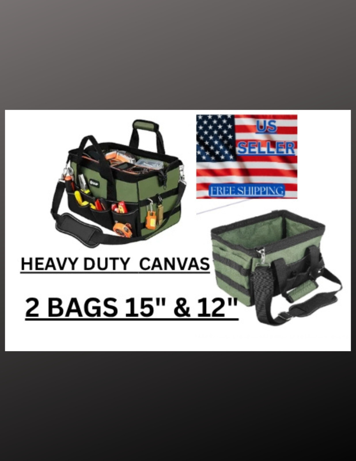 Large 15 & 12 Inch Tool Bag – 2 BAGS HEAVY DUTY CANVAS