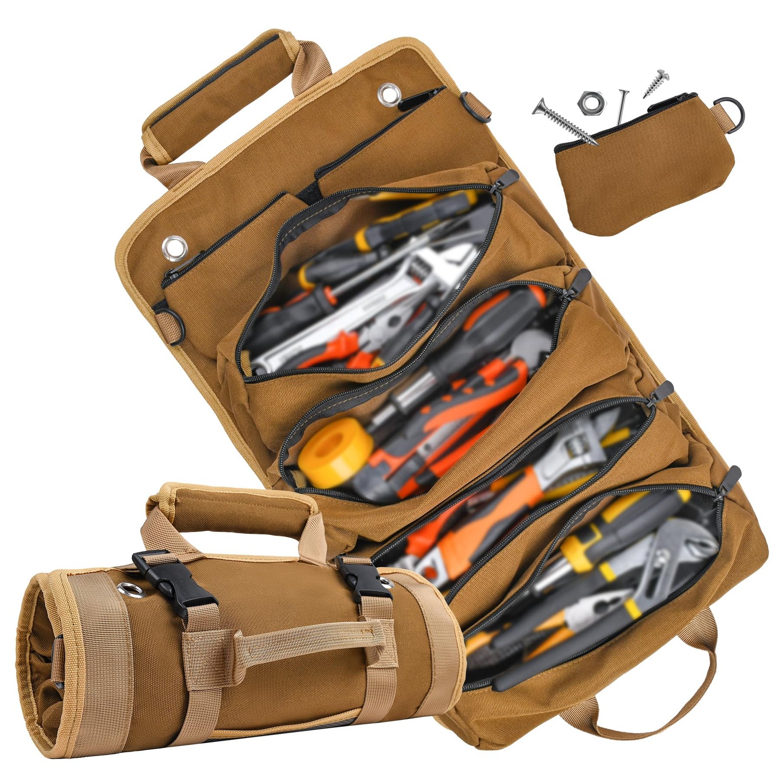 Tool Bag Heavy Duty Organizer Portable Roll Up Car Mechanic Electrician Khaki