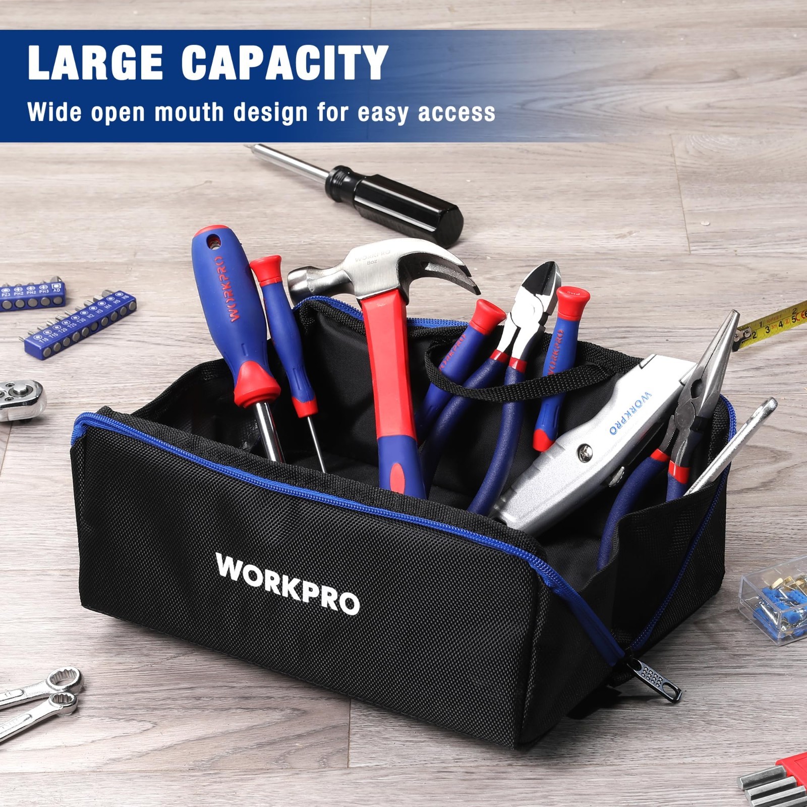 10″ Tool Bags 3 Pack – Zipper Pouch, Wide Mouth Design, 1680D Fabric, Durable St