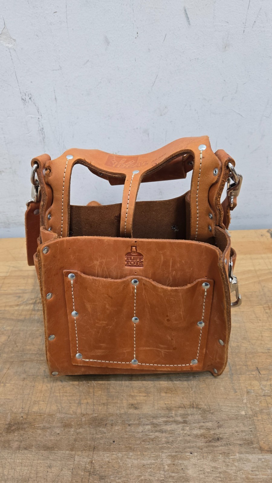 Ideal Tuff Tote 35-969, Brown Leather Tool Bag/Tote, 12-Pocket w/ Strap