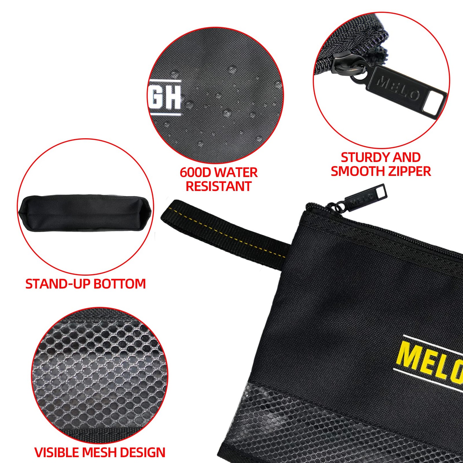 2 PCS Black Small Zipper Tool Pouch Bag Durable Storage Organizer Tote