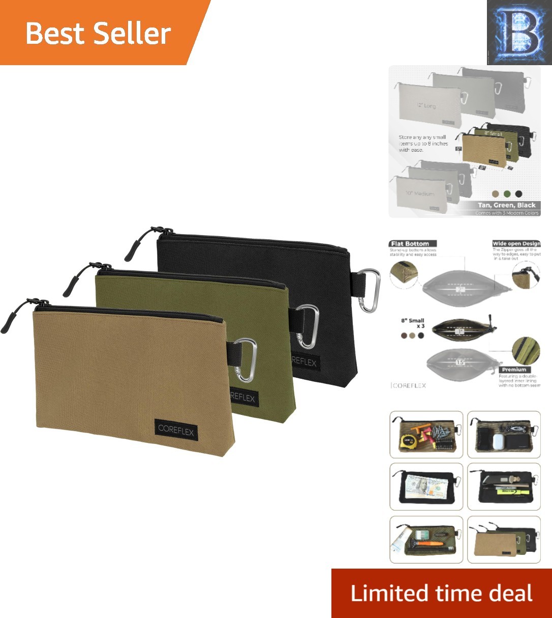Versatile 8-inch Utility Canvas Pouch Set | For Tools, Cosmetics & Travel