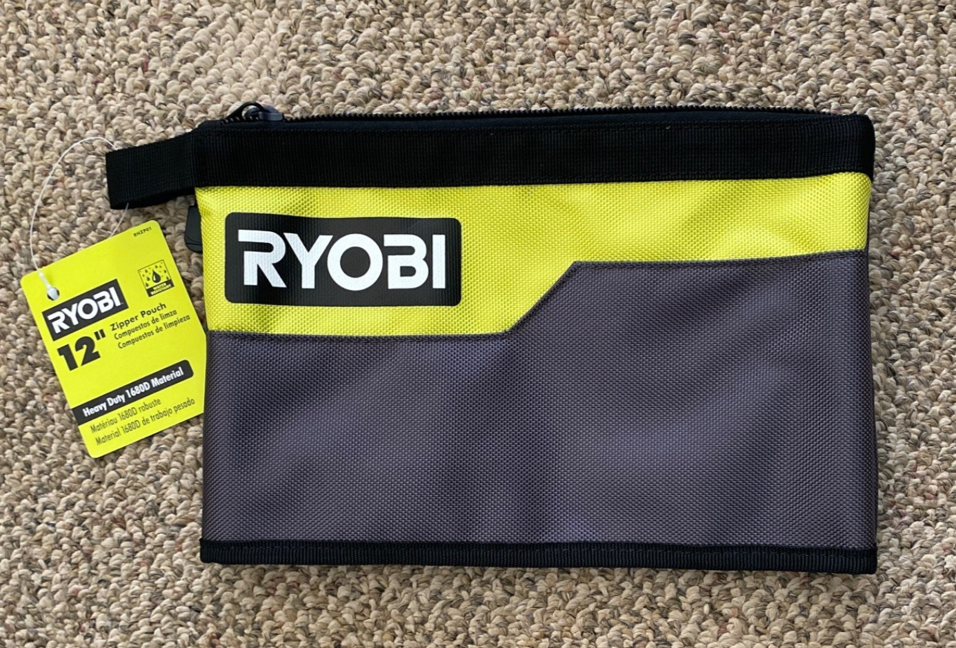 Ryobi Waterproof 12 In. Zipper Utility Pouch for Tools Multi-Purpose Bag Men’s