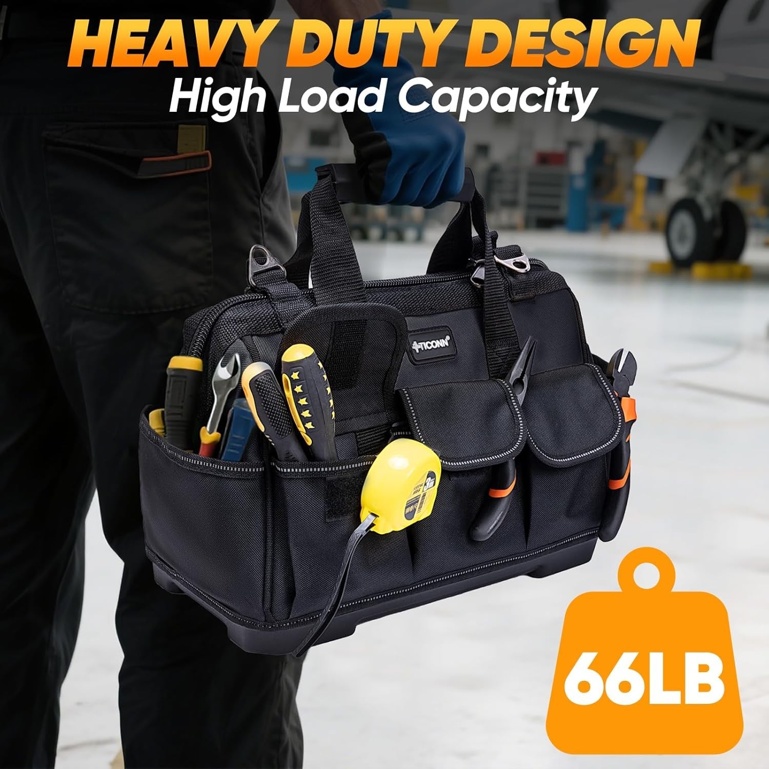 16″ Portable Tool Organizer Bag with Adjustable Strap & Ergonomic Handle – Black