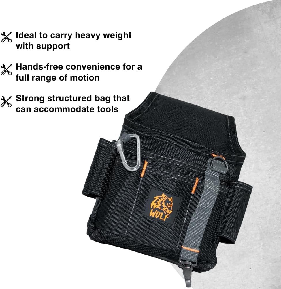 Wolf 13-Pocket Tool Pouch, Heavy-Duty Ballistic Nylon, Clip & Belt Loop, Black