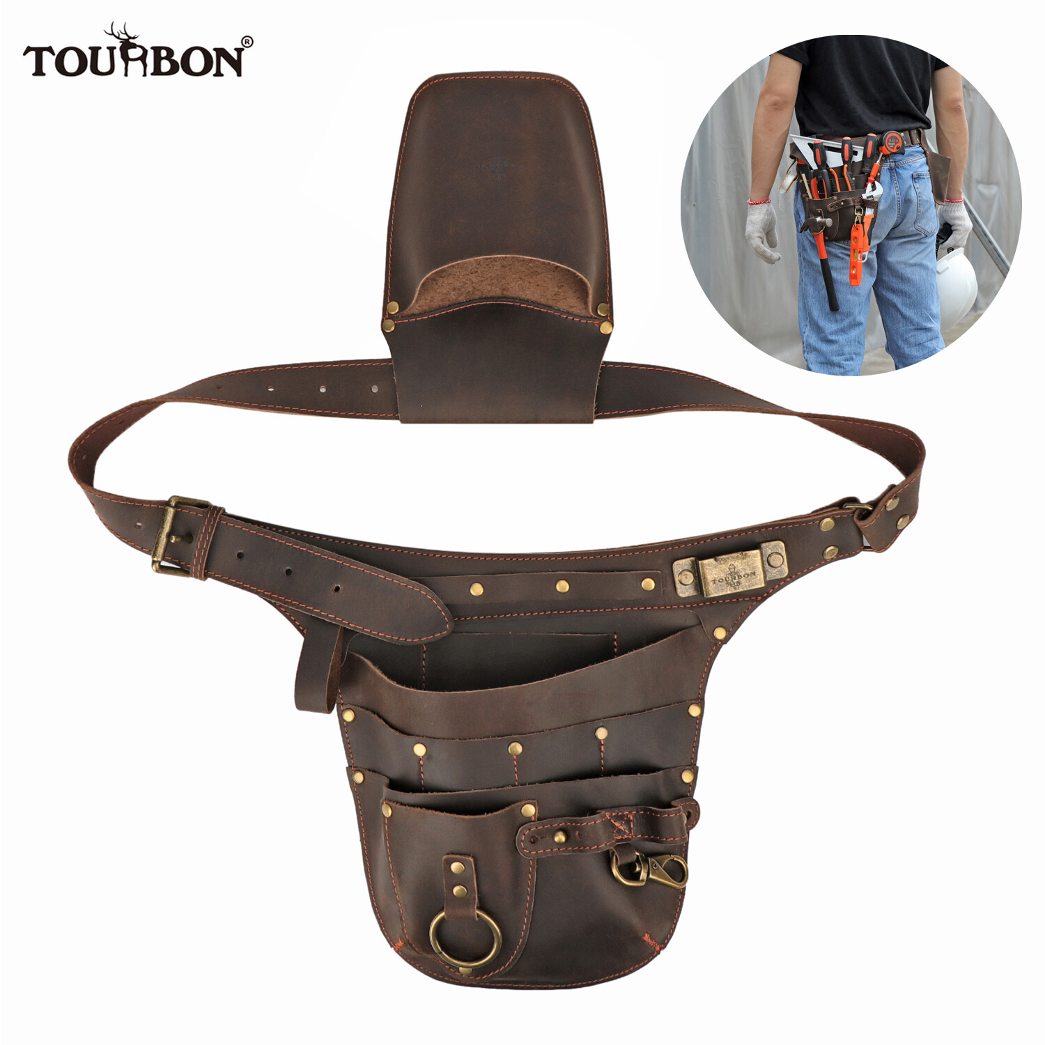 TOURBON Leather Tool Carrier Belt Pouches for Garden Florists Farmer Workshop