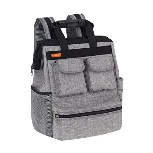 Justzon Backpack Tool Bag with Padded Back Support Heavy Duty Kit Gray