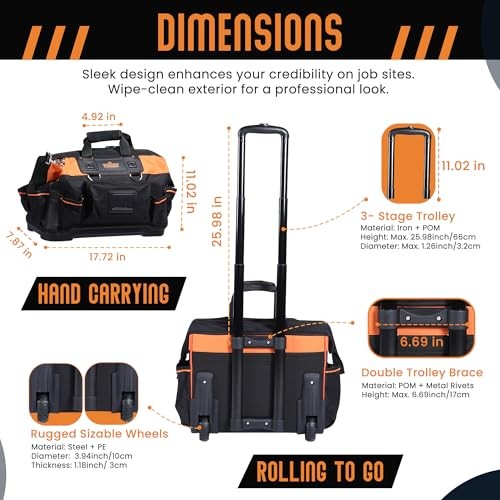 18″ Rolling & Duffle Tool Bag – 2 Pack – Portable with Wheels – Water